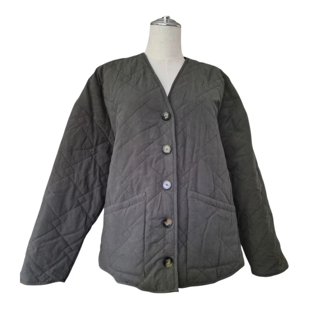 Wishlist Olive Green Quilted Jacket Cotton Lightweight Utility Coat S/M